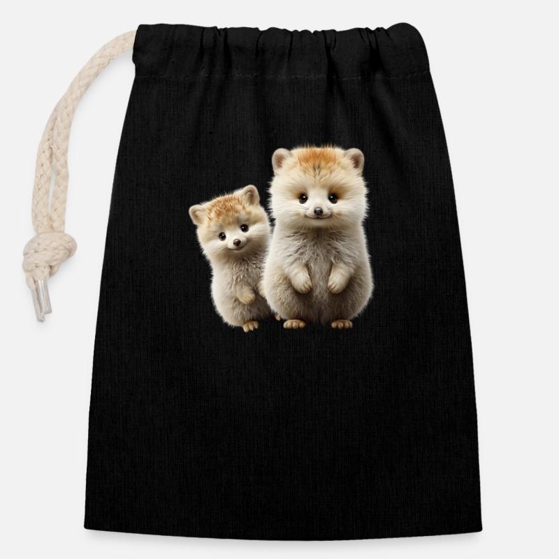 J’adore les quokkas - Sac cadeau en coton avec cordon (14 x 20 cm) - noir