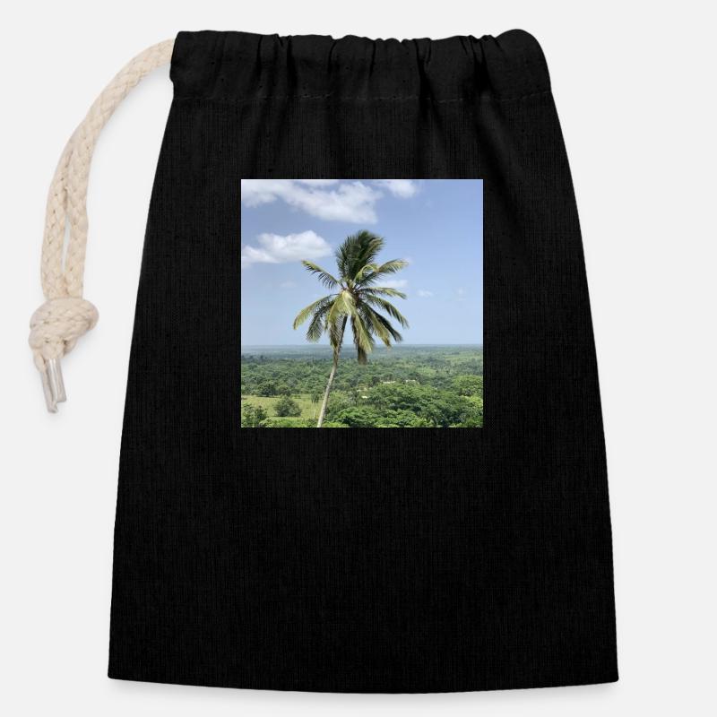 Palmier - Sac cadeau en coton avec cordon (14 x 20 cm) - noir