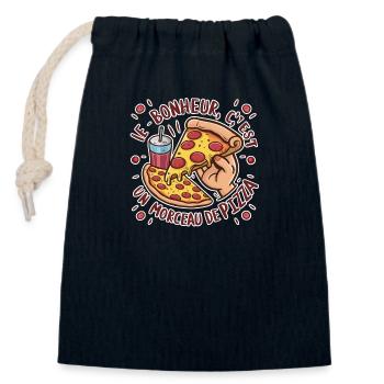 le bonheur, c'est la pizza - Sac cadeau en coton avec cordon (14 x 20 cm) - bleu marine - Devant