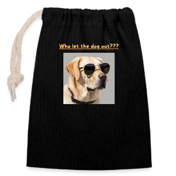 Golden Retriever, Who let the dog out - Verschließbarer Geschenkbeutel aus Baumwolle (14x20cm) - Schwarz - Vorne