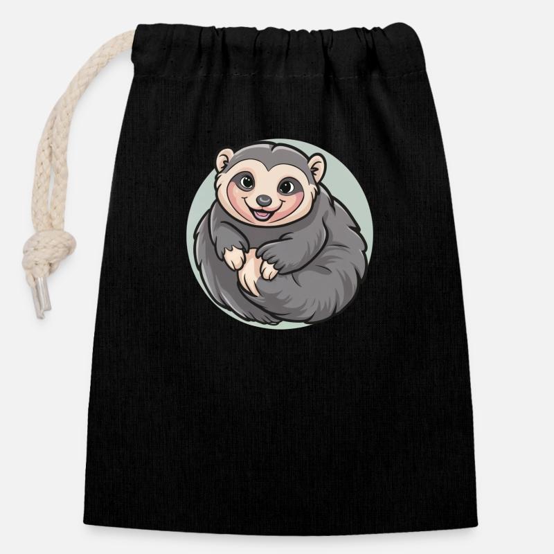Loris lent - Sac cadeau en coton avec cordon (14 x 20 cm) - noir