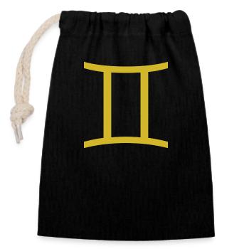 Zodiac sign Gemini, exclusive t-shirt design - Closable cotton gift bag (14x20cm) - black - Front