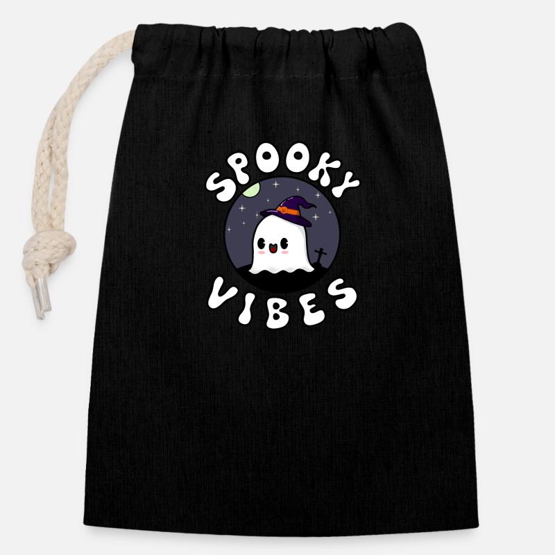 SPOOKY VIBES Logo - Verschließbarer Geschenkbeutel aus Baumwolle (14x20cm) - Schwarz