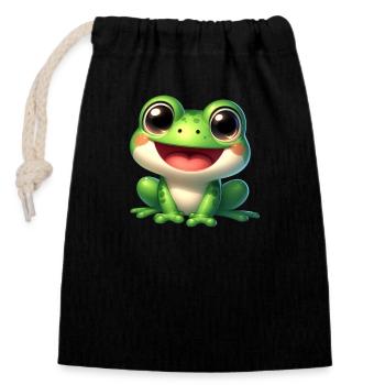 Frog / Frosch - Verschließbarer Geschenkbeutel aus Baumwolle (14x20cm) - Schwarz - Vorne