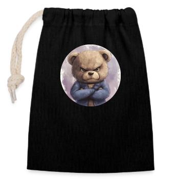 Ober-Teddy: Courageous and determined - Closable cotton gift bag (14x20cm) - black - Front