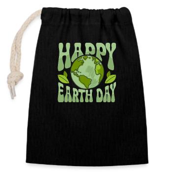 Happy Earth Day Environmental Planet - Verschließbarer Geschenkbeutel aus Baumwolle (14x20cm) - Schwarz - Vorne