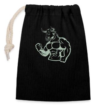 stier fitness - Verschließbarer Geschenkbeutel aus Baumwolle (14x20cm) - Schwarz - Vorne