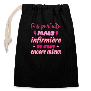 Pas parfaite, mais infirmière,cadeau infirmière - Sac cadeau en coton avec cordon (14 x 20 cm) - noir - Devant