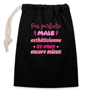 Pas parfaite mais esthéticienne, idée cadeau - Sac cadeau en coton avec cordon (14 x 20 cm) - noir - Devant