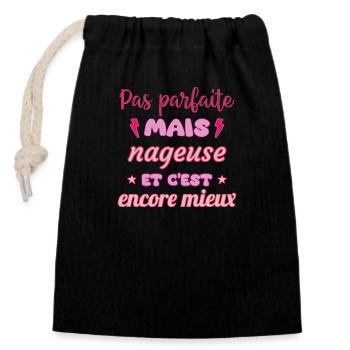 Pas parfaite mais nageuse,natation,piscine - Sac cadeau en coton avec cordon (14 x 20 cm) - noir - Devant