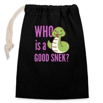 WHO is a GOOD SNEK - Snake lover - Closable cotton gift bag (14x20cm) - black - Front