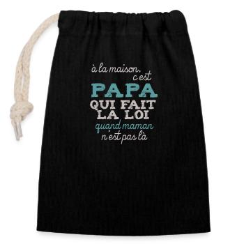 Papa fait la loi - Sac cadeau en coton avec cordon (14 x 20 cm) - noir - Devant
