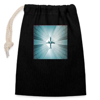 Plane over skyscrapers - Closable cotton gift bag (14x20cm) - black - Front
