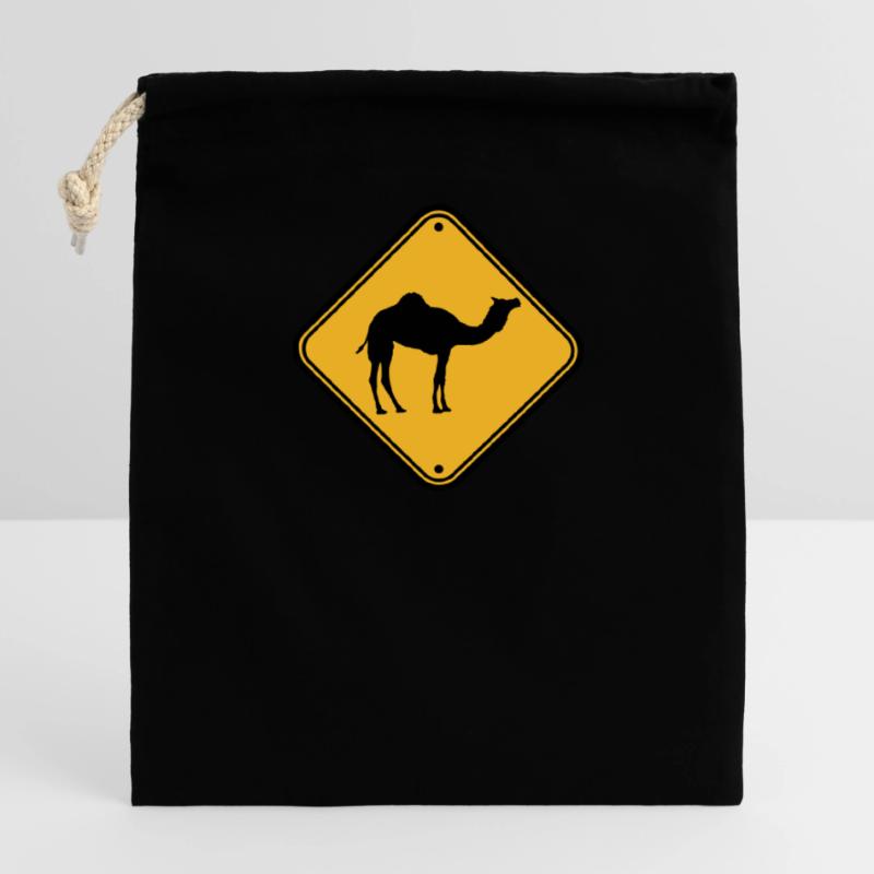 Shield warning danger caution Caution came Closable cotton gift bag (14x20cm)