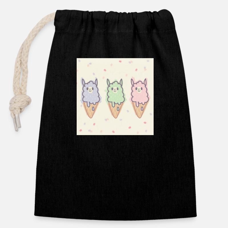 Alpaca ice cream - Closable cotton gift bag (14x20cm) - black