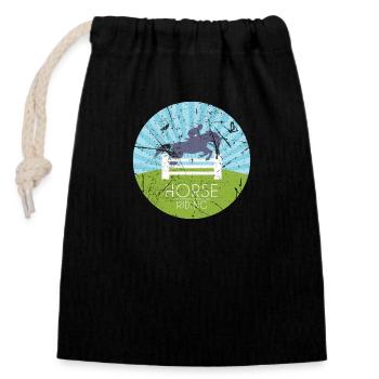 Horse gift idea animal riding - Closable cotton gift bag (14x20cm) - black - Front