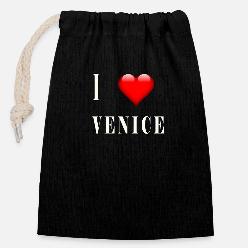 I Love Venice - Closable cotton gift bag (14x20cm) - black