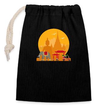 Bangkok Thaïlande Budda Elefant Tuk Tuk - Sac cadeau en coton avec cordon (14 x 20 cm) - noir - Devant