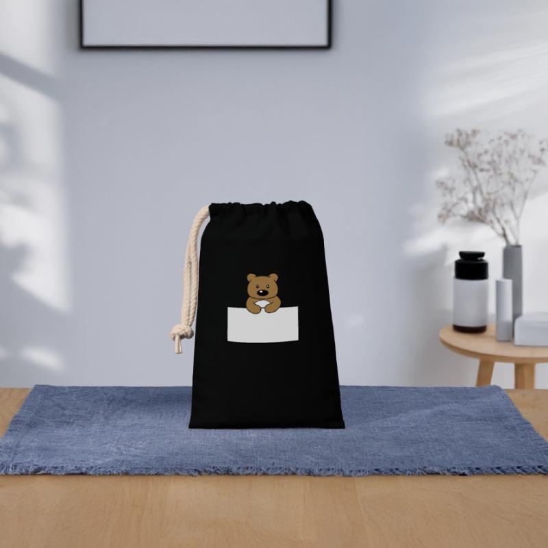 name shield frame text write teddy grizzly ba Closable cotton gift bag (14x20cm)