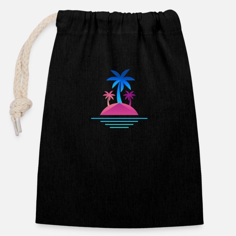 Island palms design time out - Closable cotton gift bag (14x20cm) - black