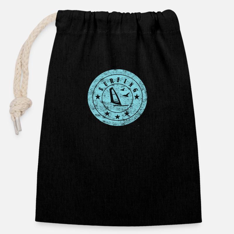 planche à voile - Sac cadeau en coton avec cordon (14 x 20 cm) - noir