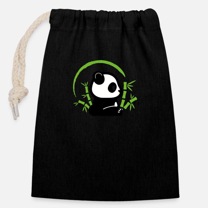 Panda bamboo - Closable cotton gift bag (14x20cm) - black