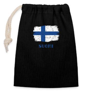 Finlande, Suomi - Sac cadeau en coton avec cordon (14 x 20 cm) - noir - Devant