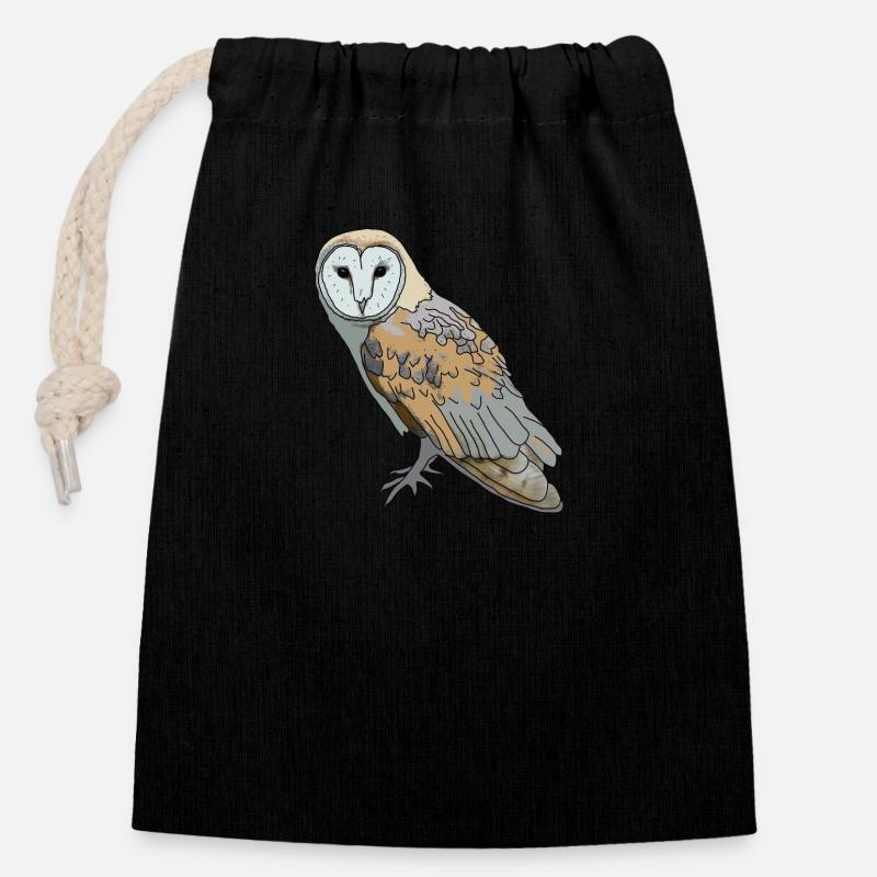 Chouette - Chouette effraie - Sac cadeau en coton avec cordon (14 x 20 cm) - noir