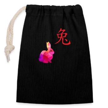 Signe du zodiaque chinois Hase - Idée de cadeau - Sac cadeau en coton avec cordon (14 x 20 cm) - noir - Devant