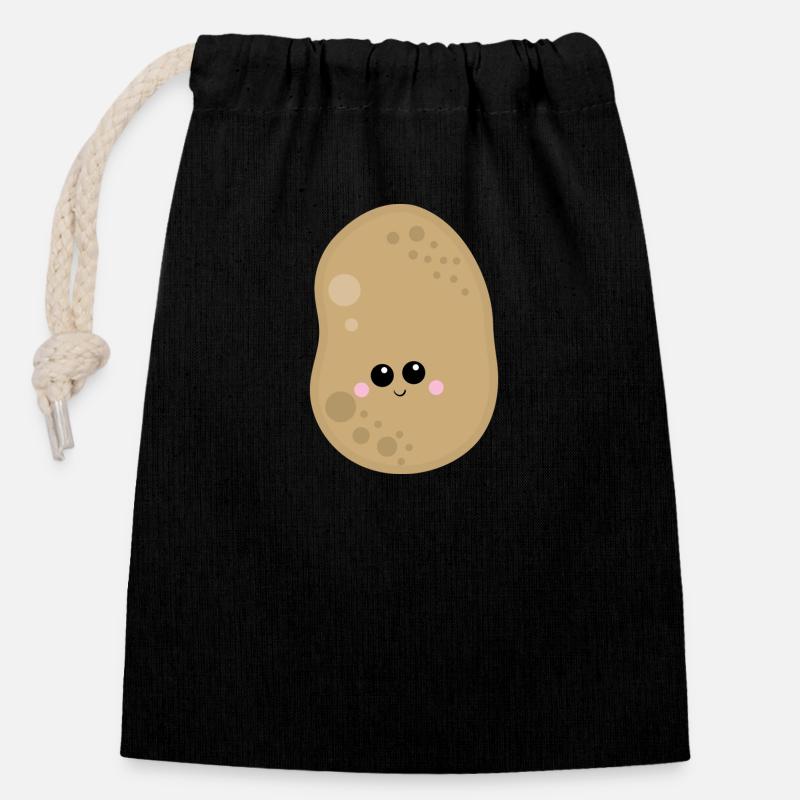 pomme de terre - Sac cadeau en coton avec cordon (14 x 20 cm) - noir