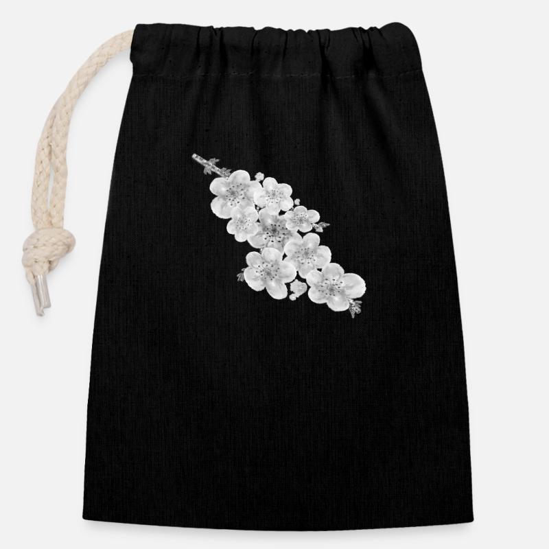 Cherry blossom - Closable cotton gift bag (14x20cm) - black