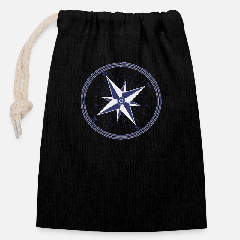 Wind Rose Maritime - Closable cotton gift bag (14x20cm) - black