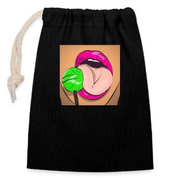 Sexy lollipop licking cartoon - Closable cotton gift bag (14x20cm) - black - Front