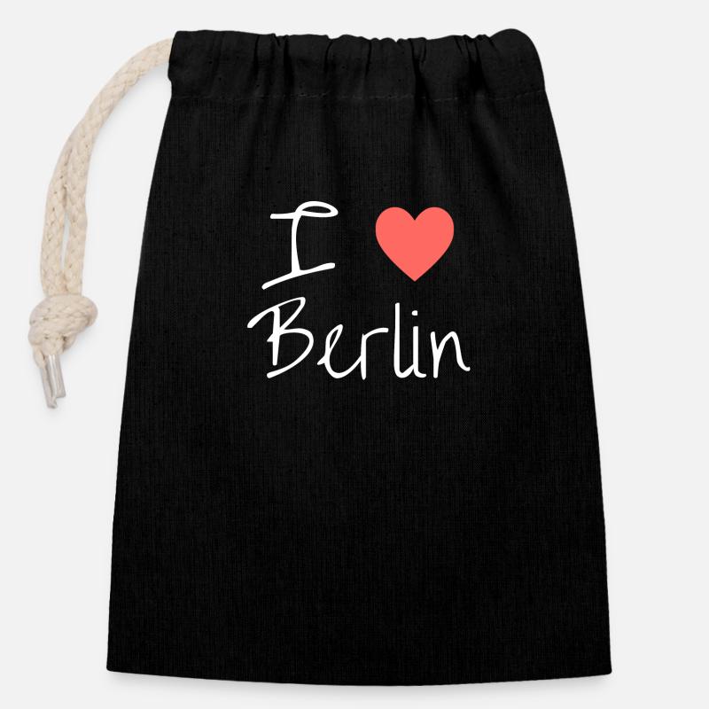 i love Berlin - Verschließbarer Geschenkbeutel aus Baumwolle (14x20cm) - Schwarz