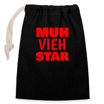 Muh Vieh Star - Verschließbarer Geschenkbeutel aus Baumwolle (14x20cm) - Schwarz - Vorne