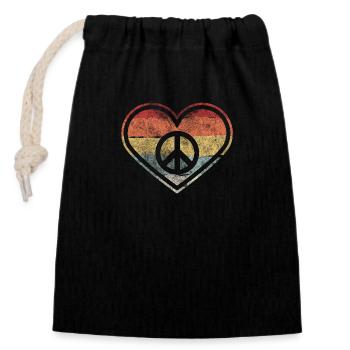 Hippie Heart | Hippies Peace Sign Love Gift - Closable cotton gift bag (14x20cm) - black - Front