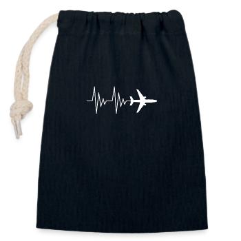 Flugzeug Pilot EKG Liebe Herzschlag weiß - Verschließbarer Geschenkbeutel aus Baumwolle (14x20cm) - Navy - Vorne