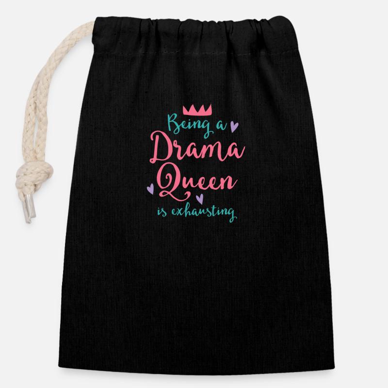 Eine Drama-Queen zu sein, ist anstrengend! - Verschließbarer Geschenkbeutel aus Baumwolle (14x20cm) - Schwarz