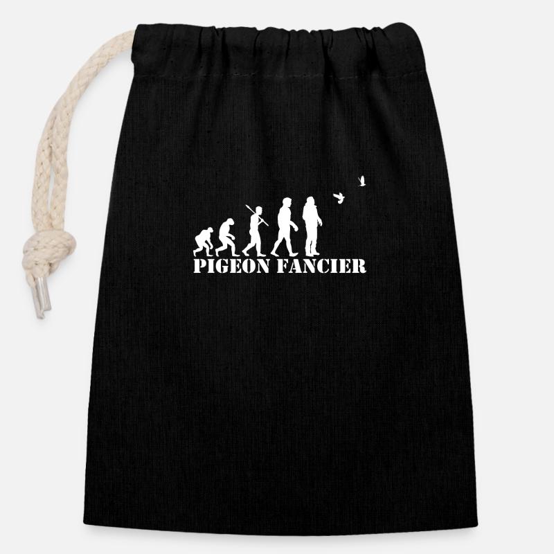 Pigeons éleveurs T Shirt Evolution - Sac cadeau en coton avec cordon (14 x 20 cm) - noir