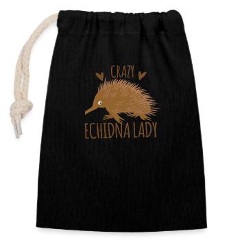 Crazy echidna lady - Closable cotton gift bag (14x20cm) - black - Front