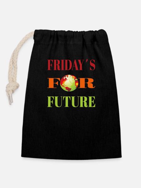 Fridays for future - Verschließbarer Geschenkbeutel aus Baumwolle (14x20cm) - Schwarz