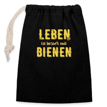 Abeille - Sac cadeau en coton avec cordon (14 x 20 cm) - noir - Devant