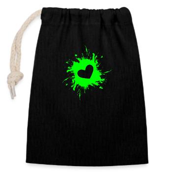 Coeur tache encre vert couleur vert - Sac cadeau en coton avec cordon (14 x 20 cm) - noir - Devant