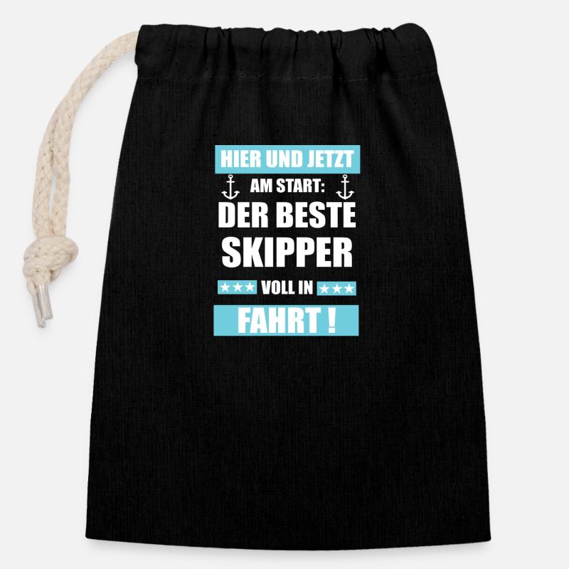 Skipper Anker Spruch - Verschließbarer Geschenkbeutel aus Baumwolle (14x20cm) - Schwarz