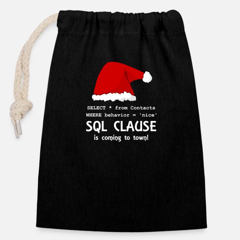 Sql Clause is coming to town! - White - Closable cotton gift bag (14x20cm) - black