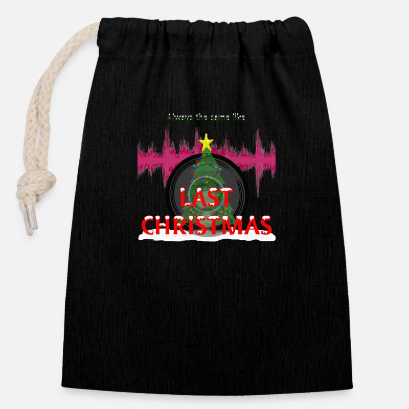Last Christmas - Closable cotton gift bag (14x20cm) - black
