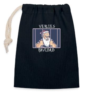 Santa Prison,Christmas Dungeon, Feliz Navidad - Closable cotton gift bag (14x20cm) - navy - Front