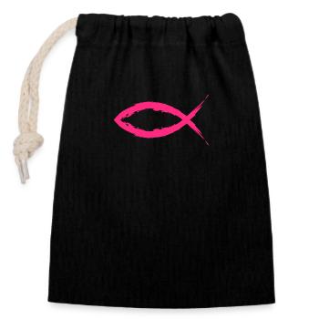 Fish Christianity symbol religion church pink - Closable cotton gift bag (14x20cm) - black - Front