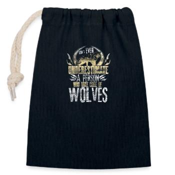 Wolf Wölfe Geschenkidee - Verschließbarer Geschenkbeutel aus Baumwolle (14x20cm) - Navy - Vorne