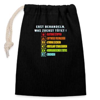 112 ABC Schema,RTW Notfallsanitäter,Shirt deutsch - Verschließbarer Geschenkbeutel aus Baumwolle (14x20cm) - Schwarz - Vorne